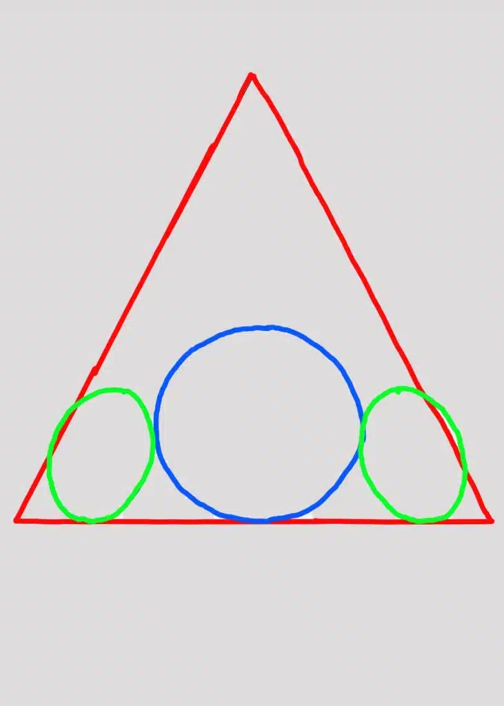 Figure 1: A geometric shaped nose using a red triangle, blue circle and two green ovals.