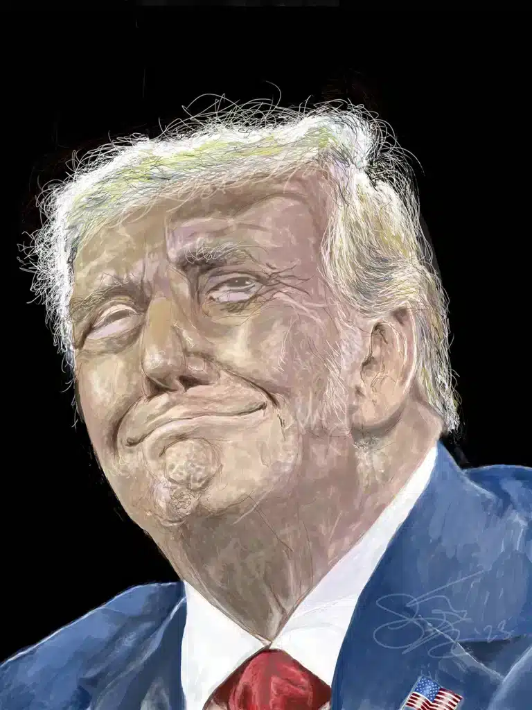 Caricature portrait of Donald Trump (45th & 47th President of the United States).