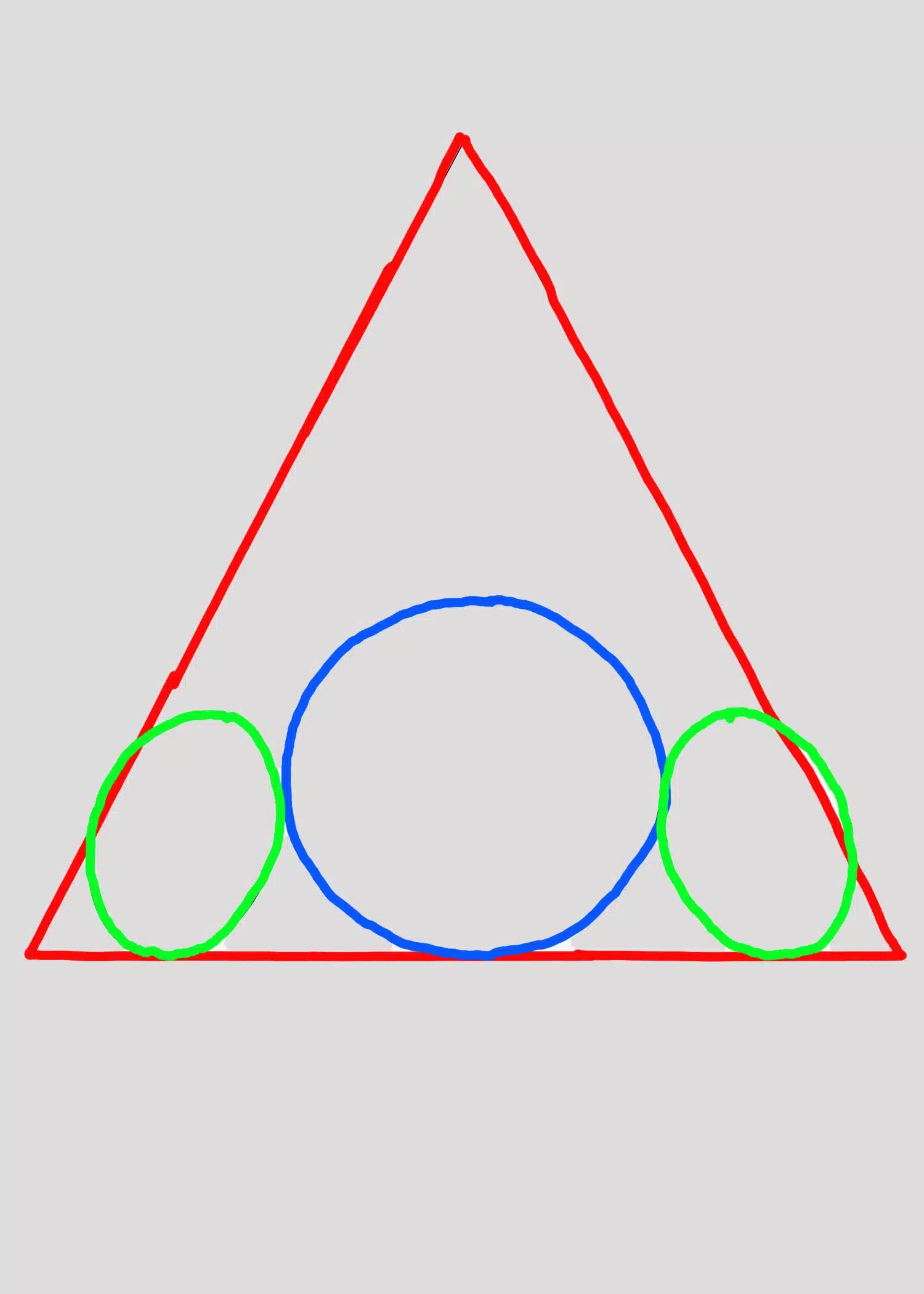 A picture of the structural lines and shapes of a nose in frontal view, using three circles and a triangle.
