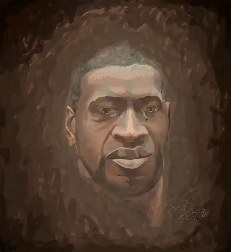 Portrait digital painting of George Floyd (1973-2020), who was murdered by a police officer. The tear is because of all the riots that followed.