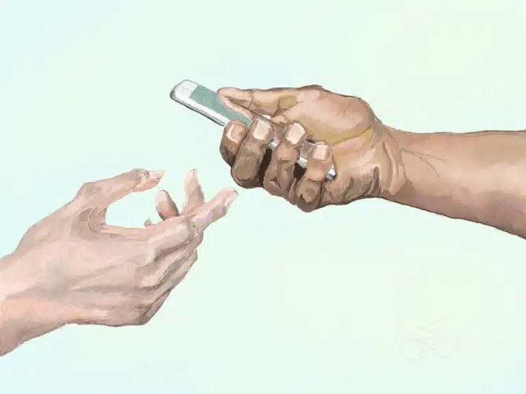 A play off of Michelangelo's 'The Creation of Adam,' where someone is trying to reach out to someone else, but in today's generation, the other is more into communicating with a mobile phone.