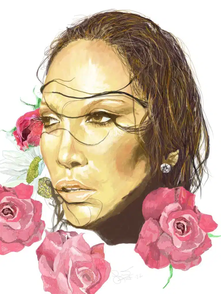 Stylized illustration of Jennifer Lopez.
