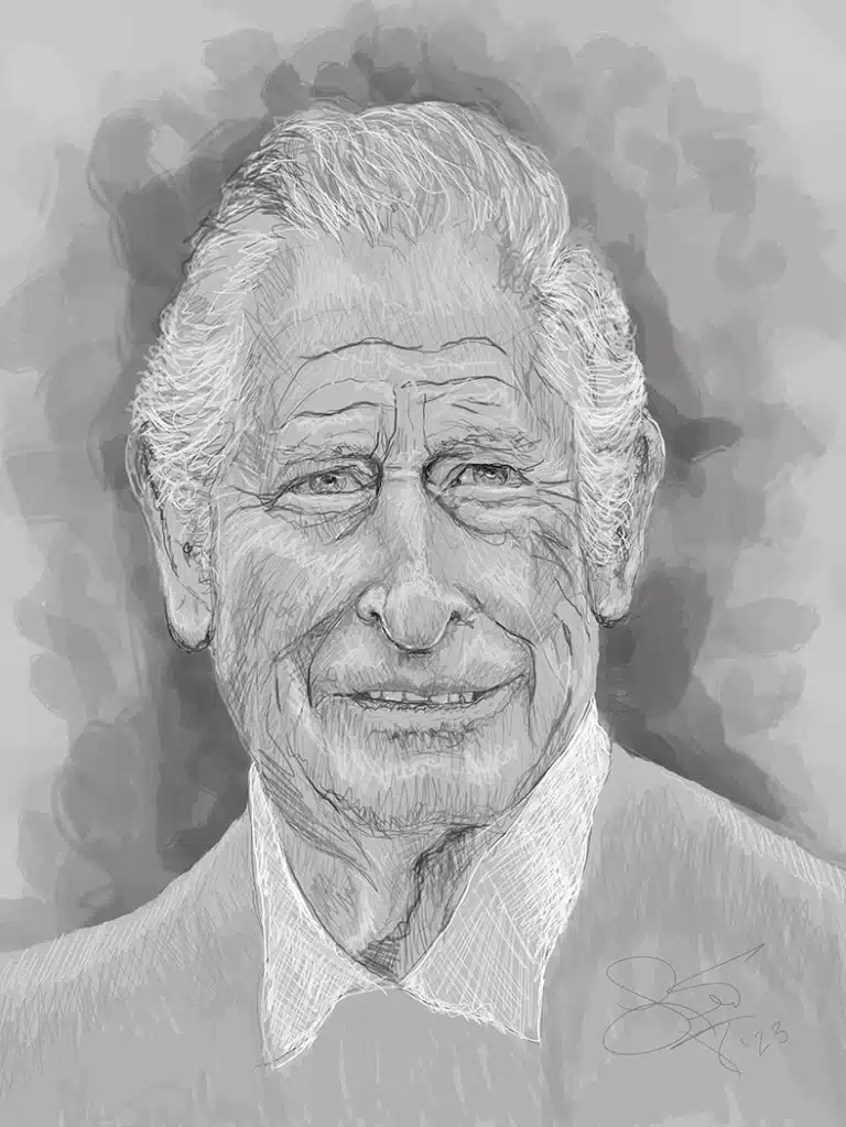 Sketch portrait of King Charles III, digitally done.