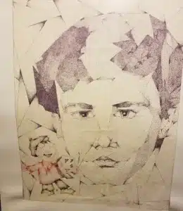 Geometric low-poly self-portrait of me using the traditional medium of pen and ink.