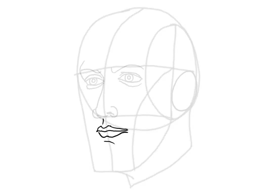 A picture of a Loomis head with a mouth drawn on top of it.