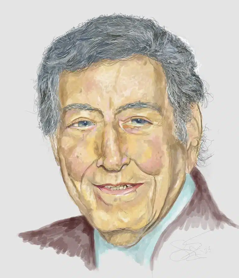 Portrait illustration of Tony Bennett when he passed away in 2023.