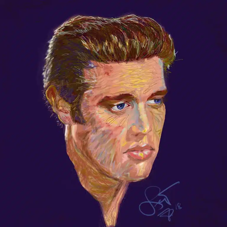 Stylized digital portrait of Elvis Presley (1935-1977).